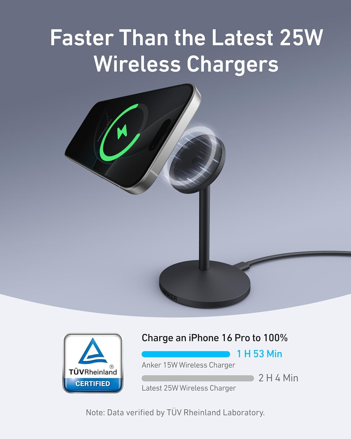 Anker MagSafe Charger, MagGo Qi2 15W 360-Degree Wireless Charger Stand | Qi2-Certified Magnetic Mount with Full Rotation, Magnetic Stand for iPhone 17 / 16 / 15 / 14 Series