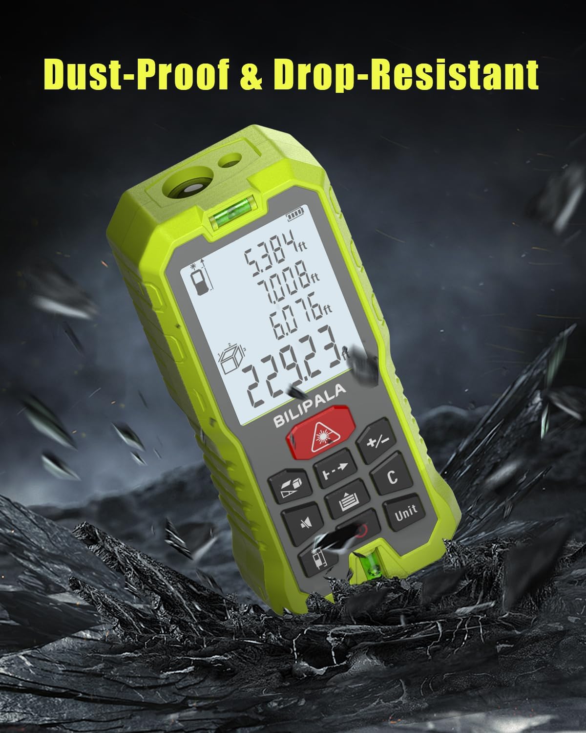 Laser Measure, 165ft Digital Laser Distance Meter with 2 Bubble Levels, 2" Backlit LCD, High Precision Laser Measuring Tool,Area Measurement,Volume and Pythagoras, Mute, Battery Included
