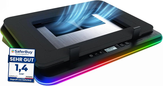 KLIM Turbofrost Gaming Laptop Cooling Pad, 16,000 RPM, RGB, USB-C/DC | 4 turbo fans, aircraft-grade aluminum, anti-dust, dual USB-C/DC power, 3 extra USB ports, up to 17.3in