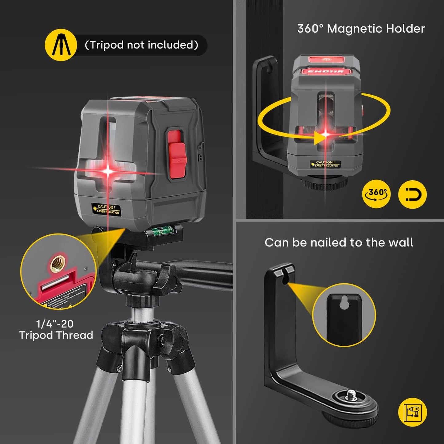 ENVENTOR Laser Level, Red Self Leveling Laser Level with Horizontal Vertical 2 Line Laser Tool 360° for Wall Picture Hanging, Waterproof Cross Line Laser Outdoor, Battery Carrying Bag Included