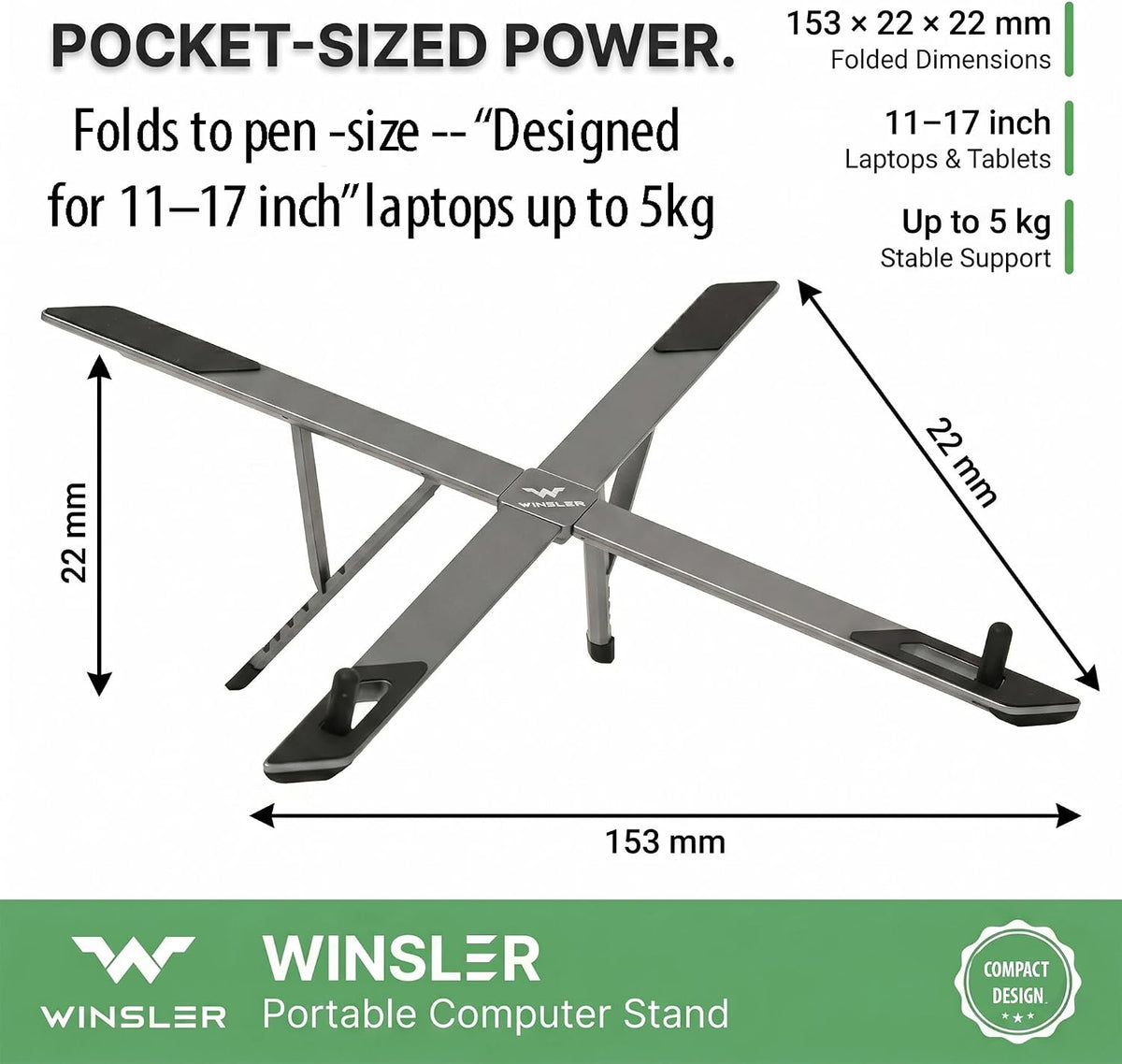 Laptop Cooling Stand, Adjustable Aluminum Laptop Stand with Silicone Pads, Portable Ergonomic Laptop Riser for Desk, Compatible with 11–17 Inch Laptops and Tablets