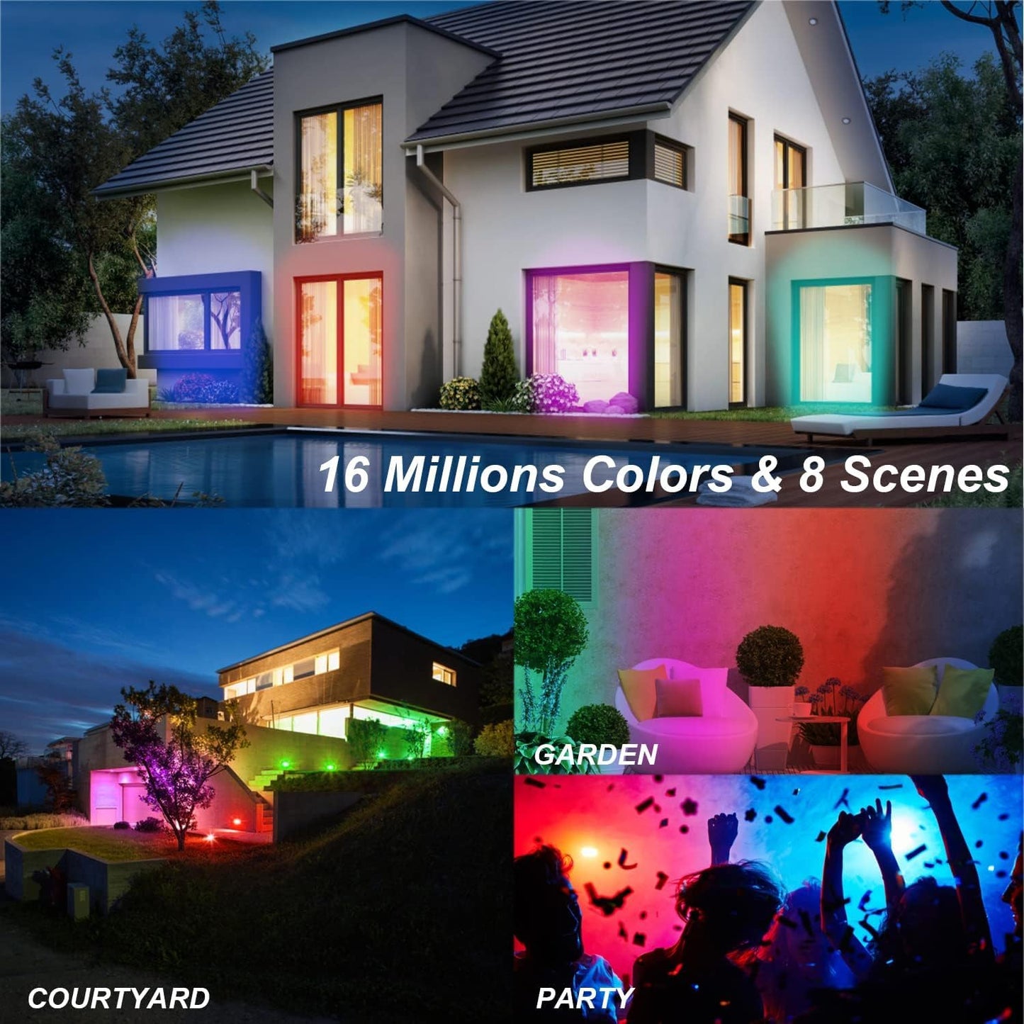 Smart Landscape Lighting, 3 Pack RGBW Color Changing LED with App Control Waterproof Spotlight, Outdoor Yard Spot Lights with 36W Transformer & Timer, LED Lawn Light with Music Sync