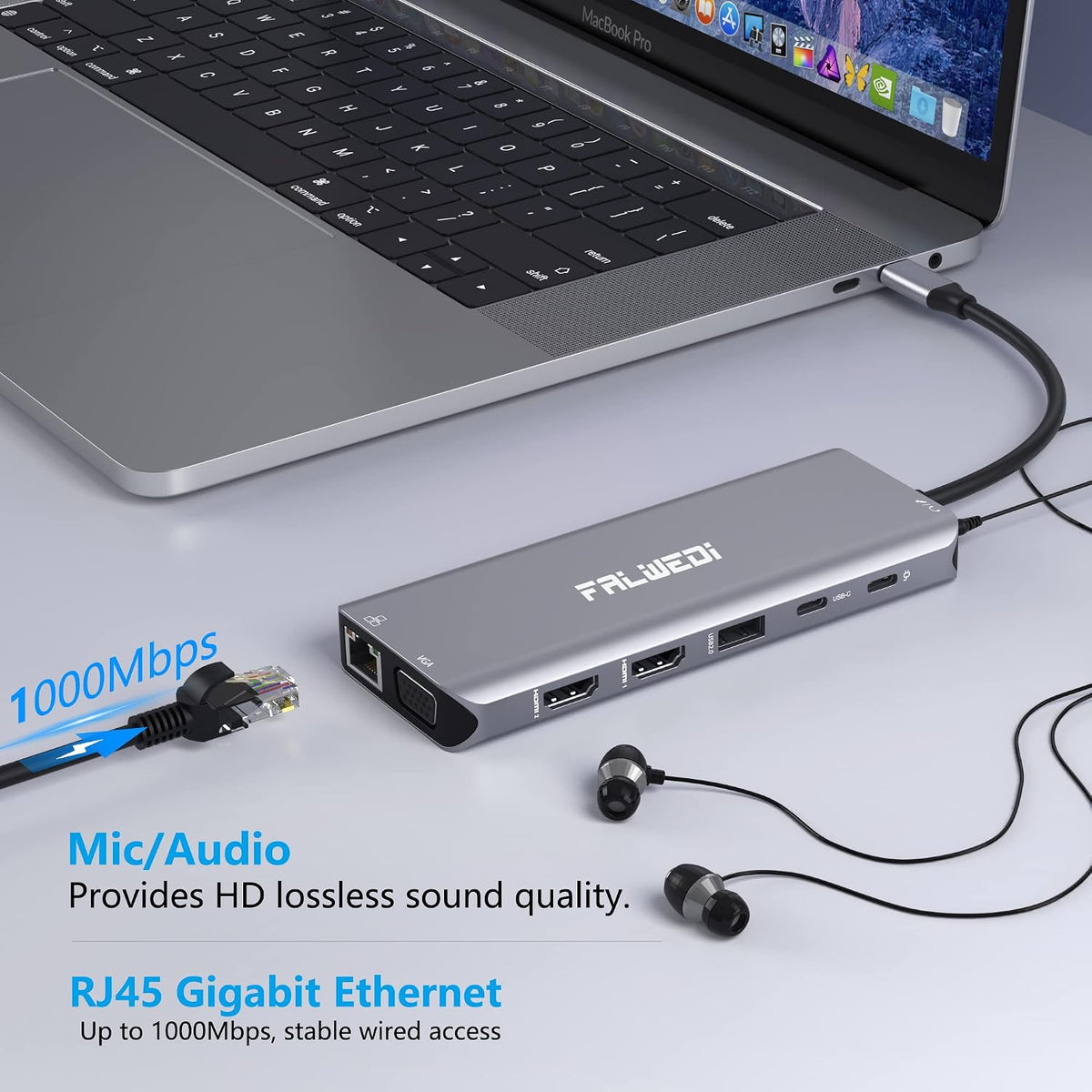 USB C Docking Station 14-in-1, 3 Monitors Dual HDMI VGA, PD Ethernet SD/TF