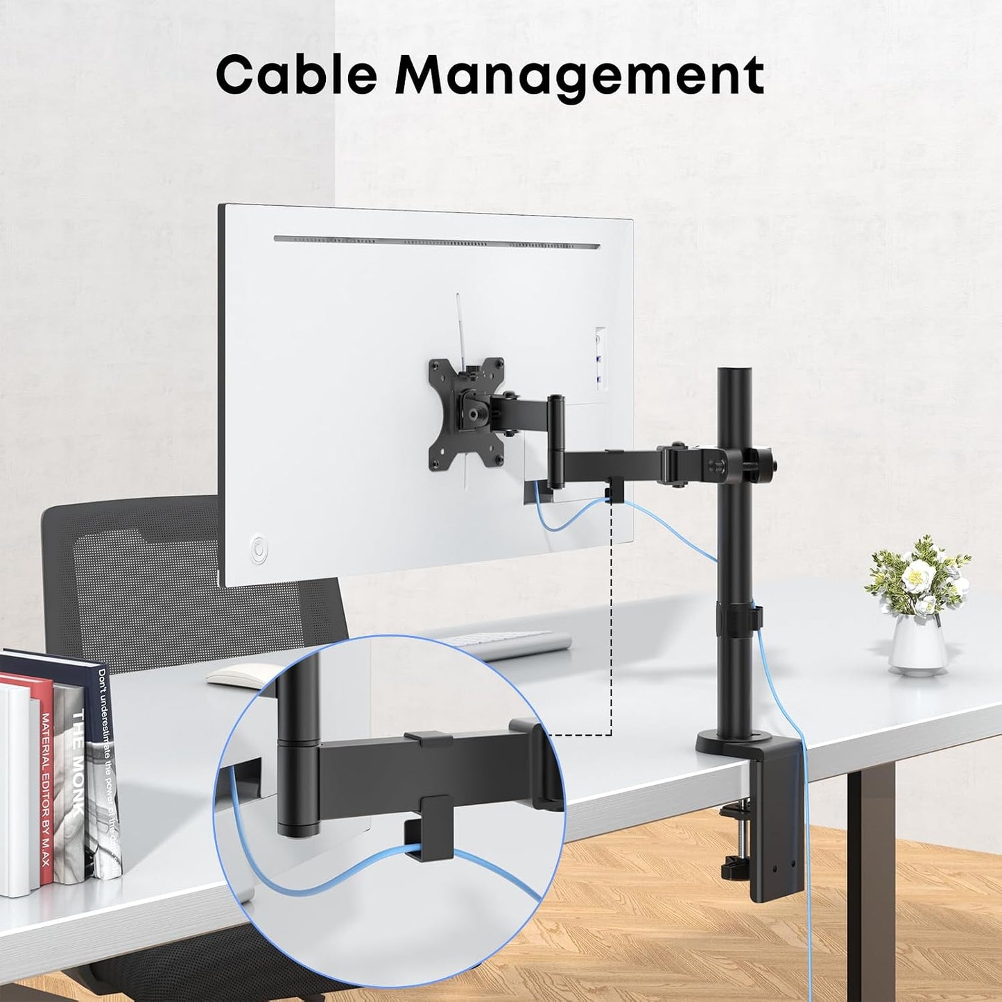 Pole Mount Monitor Arm for 17-32" Screens,17.6 lbs, VESA 75/100mm | Easy Clamp-on VESA Mount , Perfect Solution When Wall or Desk Mounting Isn't Possible, Black