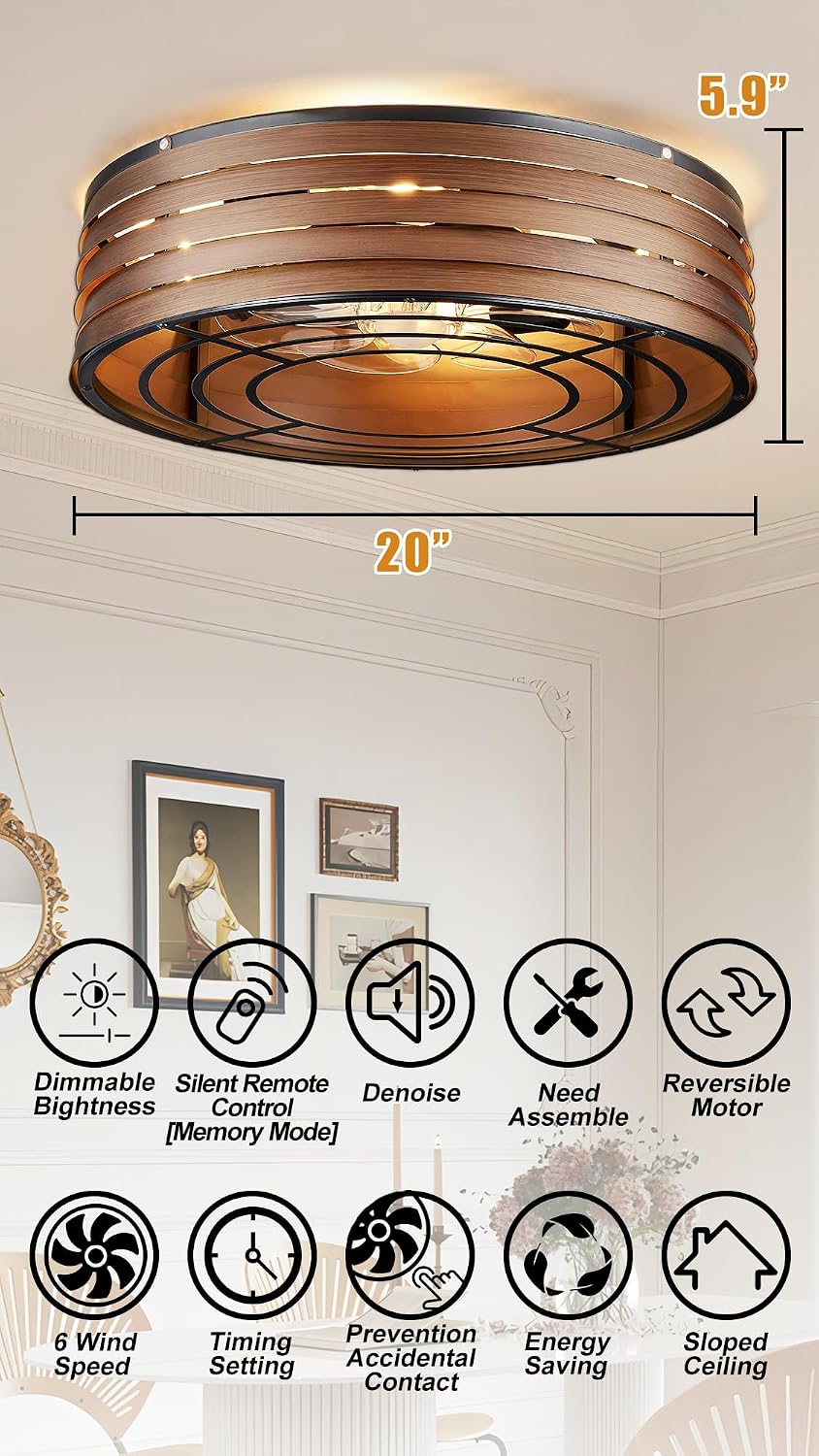 20-Inch Smart Ceiling Fan with Light, Alexa and Remote, Black Walnut
