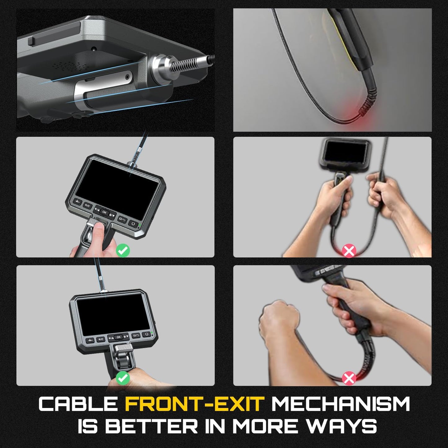 Patented Dual Lens Articulating Borescope with Light, 0.25in Ultra-Thin Probe, 5-inch HD Display, Flexible Snake Endoscope Camera for Aerospace Automotive Engine HVAC Wall Inspection-5FT