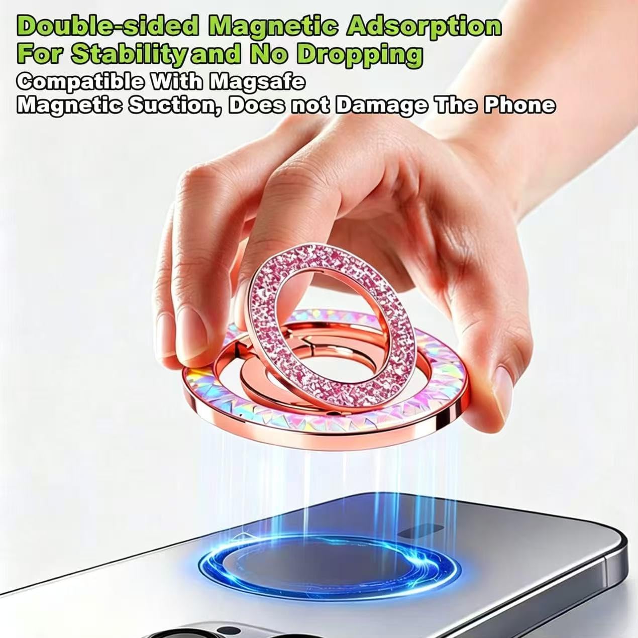 Magnetic Phone Ring for MagSafe Phone Grip - [Super Magnet] Stylish Ring Holder Stand with for iPhone 17 16 15 14 13 12 Pro Max Air, Mag Safe Women Decor Accessories, Glitter Gold 2026 New