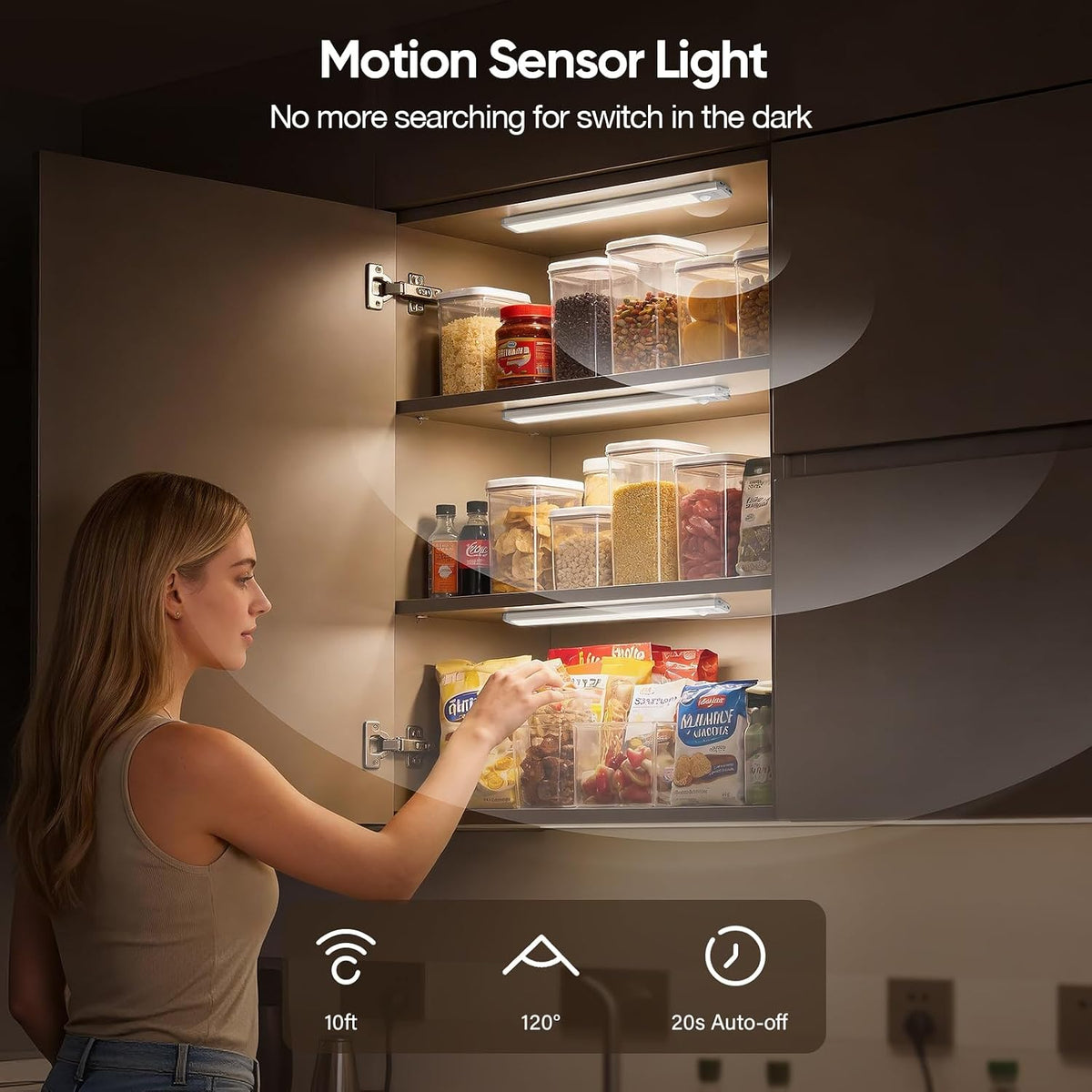 10.5inch Under Cabinet Lighting Wireless, Motion Sensor Light Indoor 3PCS