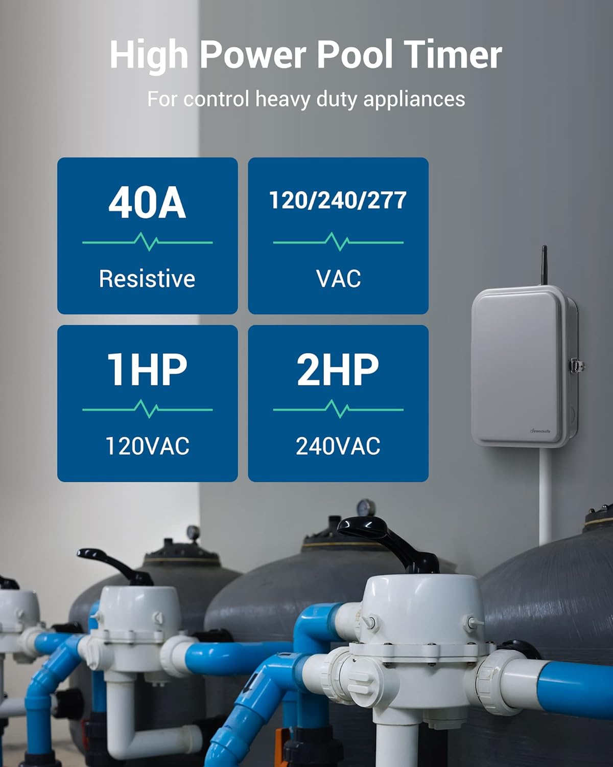 DEWENWILS Pool Pump Timer, Outdoor Smart Wi-Fi Timer Box - 40A 120-277V 2HP