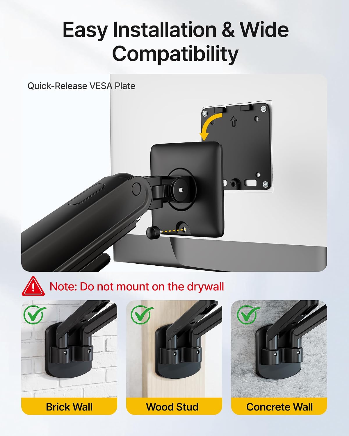 monTEK Dual Monitor Wall Mount, Full Motion Spring Arm for 17-40" Screen