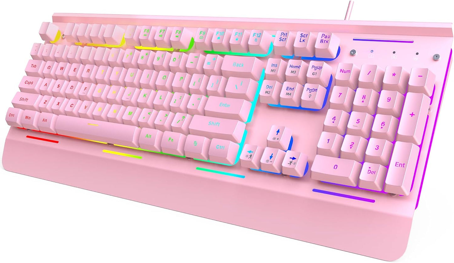 TECKNET Wired Gaming Keyboard, RGB Backlit Keyboard with Metal Panel Design | 15-Zone RGB Illumination, Whisper Quiet Design, IP32 Water Resistance, 25 Anti-ghosting Keys, Ergonomic Design