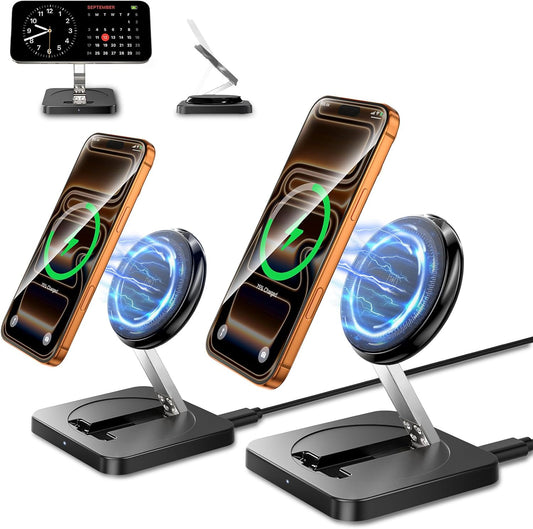 Magnetic Wireless Charger, [2 Pack] 15W Foldable Fast Charging Stand | For iPhone 17/16/15/14/13/12 Series/AirPods 3/2/Pro,Samsung Wireless Charger Station for Galaxy S25 Ultra/S24/S23/S22/S21/S20