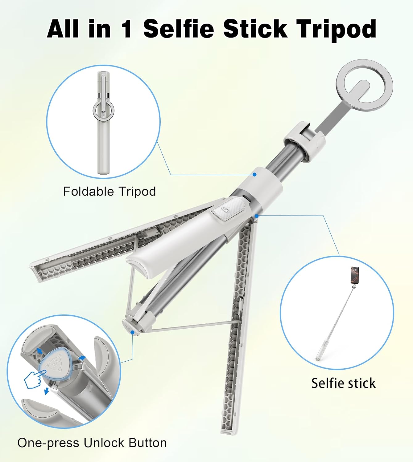 TONEOF 68" Magnetic Aluminum Phone Tripod Selfie Stick for iPhone & Android | Rechargeable Remote,360° Rotatable Foldable Cell Phone Stand Holder with Metal Ring,Travel Tripod for Magsafe (Beige Gray)