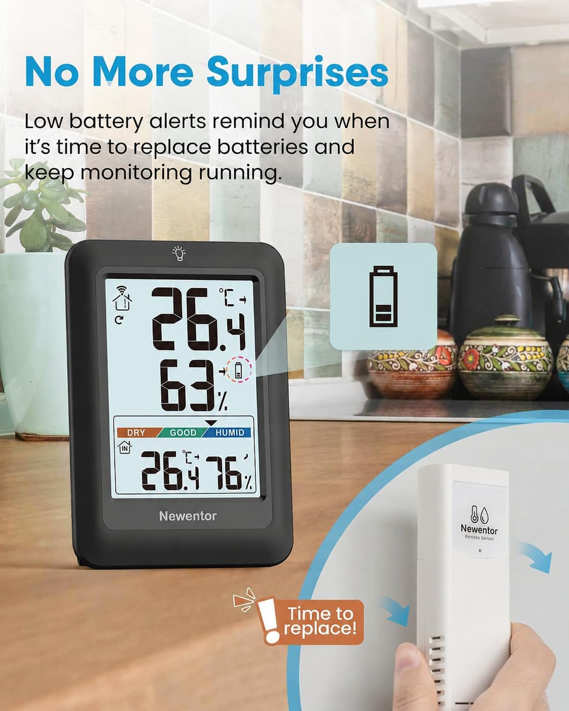 Newentor Indoor Outdoor Thermometer Wireless with 24H/48H/ALL-TIME High Low