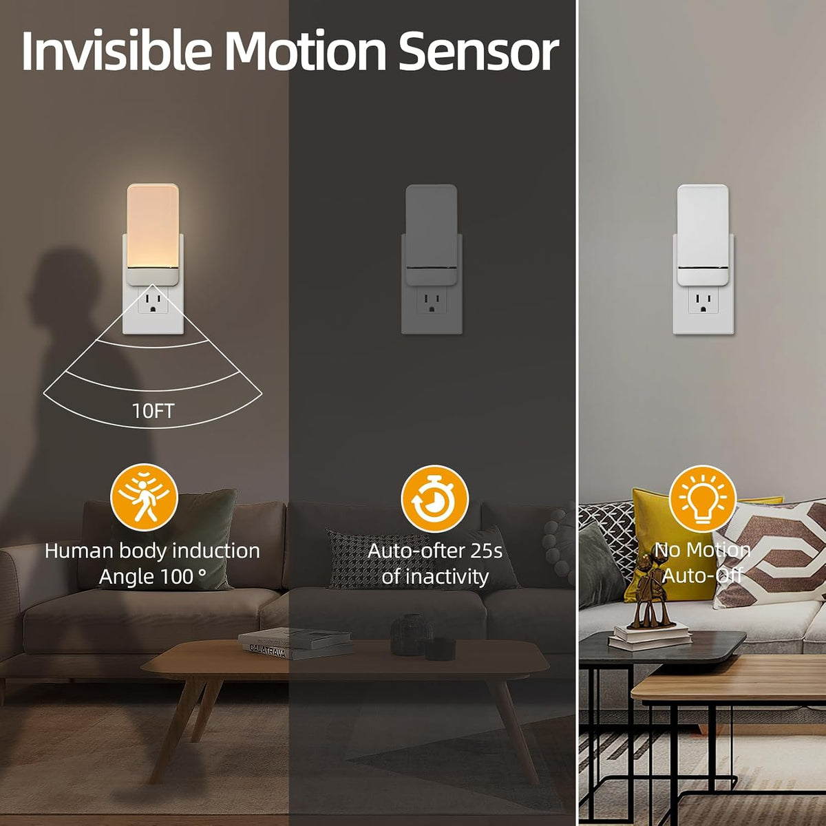 Dawnrise Night Lights Plug into Wall with Invisible Motion Sensor, 2 Pack