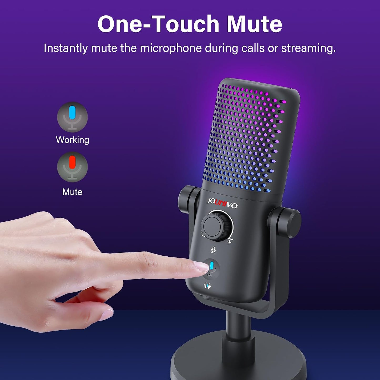 Gaming USB Microphone for PC with Pop Filter Volume Control Headphone Jack RGB Light Mute Button Plug and Play for PS4 PS5 Mac Streaming Podcast