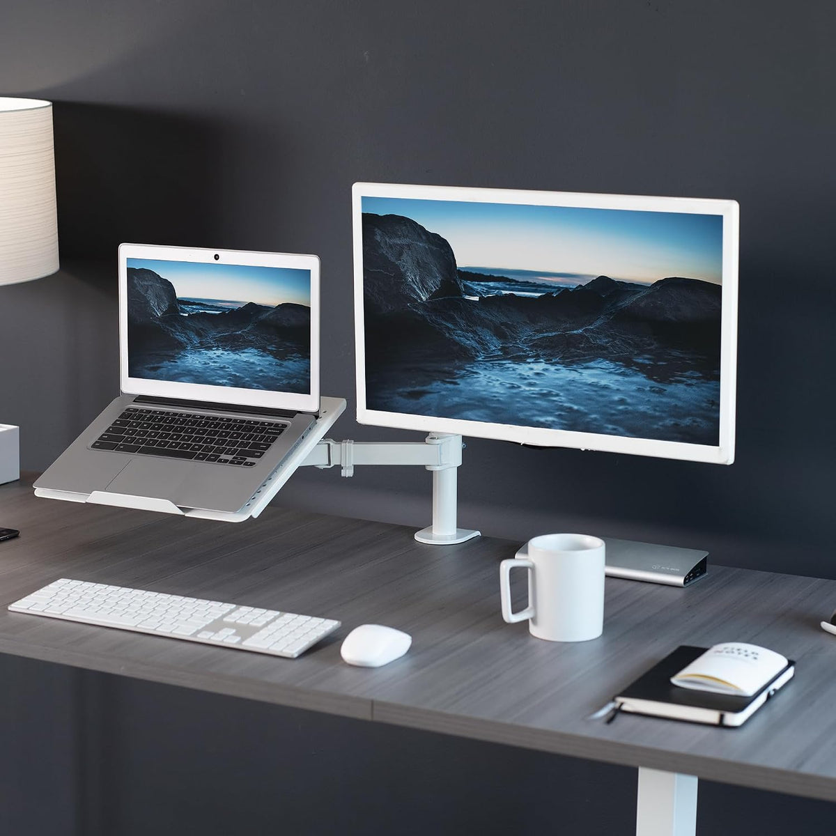 VIVO Fully Adjustable 13 to 32 inch Single Computer Monitor and Laptop Desk Mount Combo, Stand with Grommet Option, Fits up to 17 inch Laptops, White STAND-V002CW