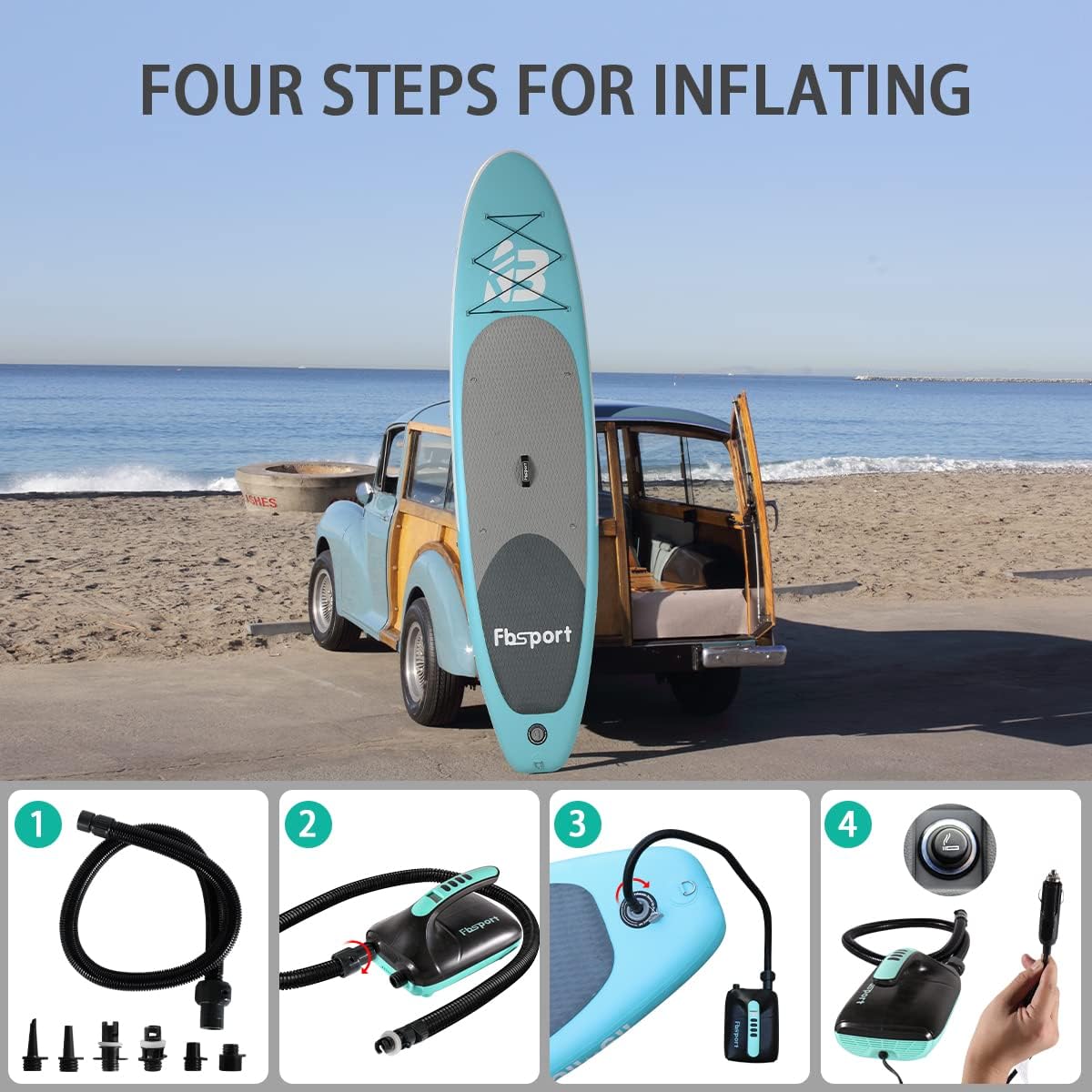 Electric Paddle Board Pump, 20PSI SUP Air Pump with Inflation & Deflation Functions & 12V DC Car Connector, Portable Quick Inflator for Inflatable Paddleboard, Kayaks, Boats and Air Mattresses