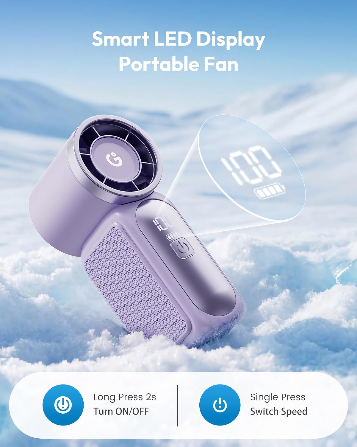 Gaiatop Portable Handheld Mini Fan, 6 Speeds 16900 RPM High Velocity Personal Fan with LED Display, USB Rechargeable, Mini Fan with Lanyard for Makeup, Travel, Outdoor, for Women Girl Gift, Purple