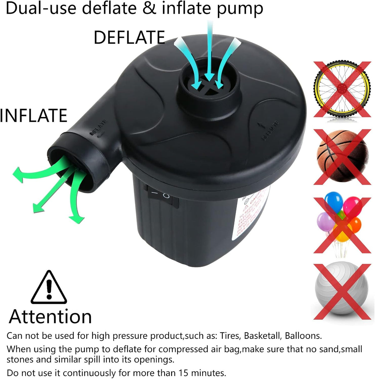 Jasonwell Electric Air Pump Portable Quick-Fill AC DC Inflator Deflator Pump for Air Mattress Inflatables Pool Floats Water Toy Raft Bed Boat Pool Toy with Nozzles 110-240 V