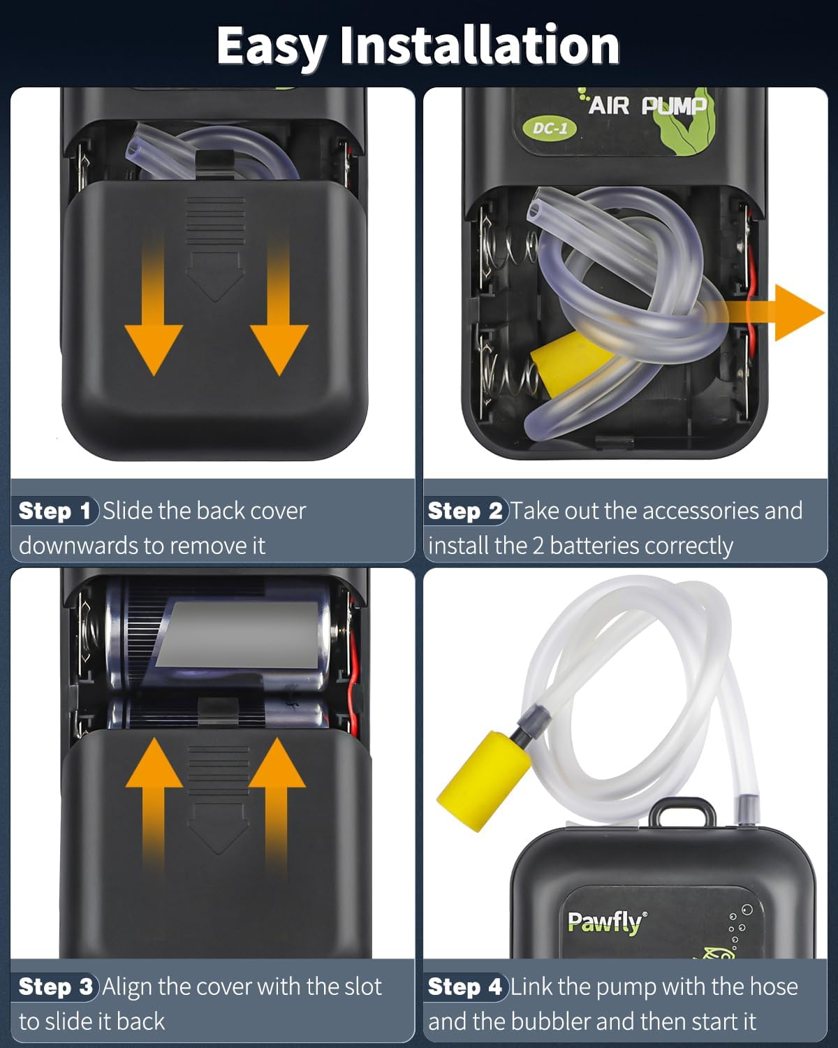 Pawfly Aquarium Air Pump, 40 GPH Fish Tank Air Pump for 5-30 Gallon Tanks，Black & White