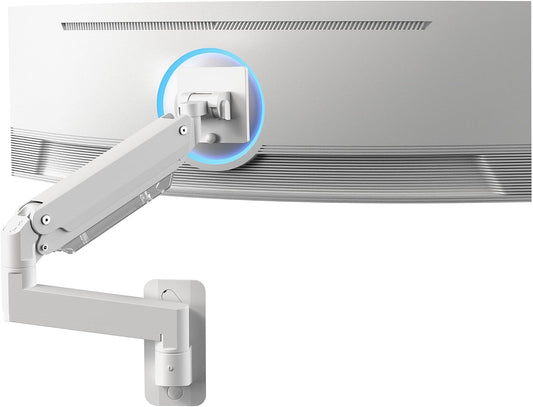 VIVO Premium Aluminum Heavy Duty Monitor Arm for Ultrawide Screens up to 49 inches and 44 lbs, Single Wall Mount, Pneumatic Height, Max VESA 100x100, White, MOUNT-V101G1W