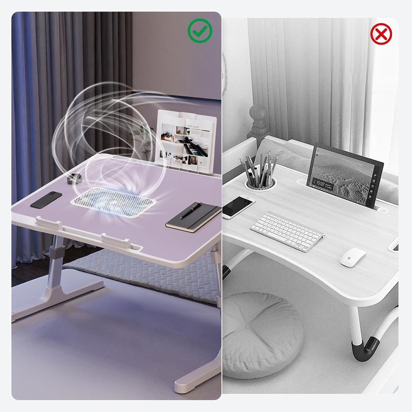 iXTRA Adjustable Laptop Lap Desk with Cooling Fan USB Light for Adults 60x40cm,Purple