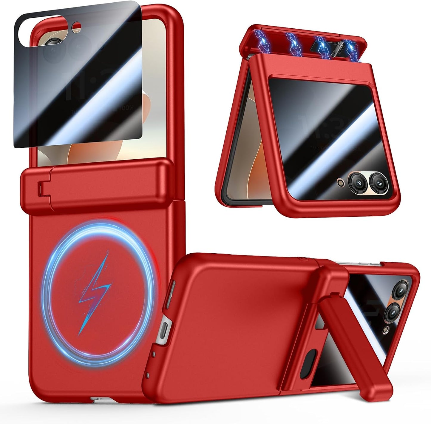 VEGO for Motorola Razr 2026/2025/2024 Case, Compatible with MagSafe Red | Hinge Protection & Kickstand & Privacy Screen Protector, Magnetic Slim Hard PC Protective Cover for Moto Razr 2026 - Red