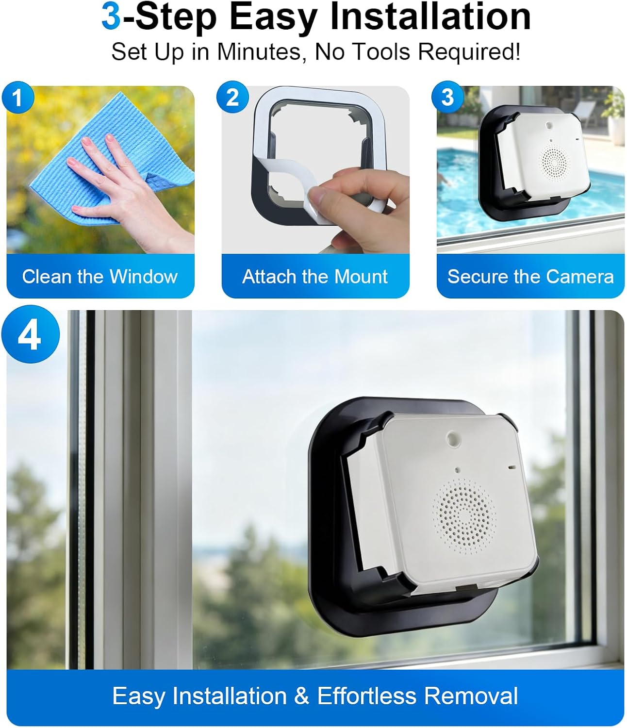 2K Wireless Window Camera with 45-Day Battery, 2.4/5G WiFi, 6s Pre-Roll | 100% Wireless: No Wires, No Outlets, No Drilling. 4MP Color Night Vision & Anti-Glare. Magnetic Mount for Rentals & Homes