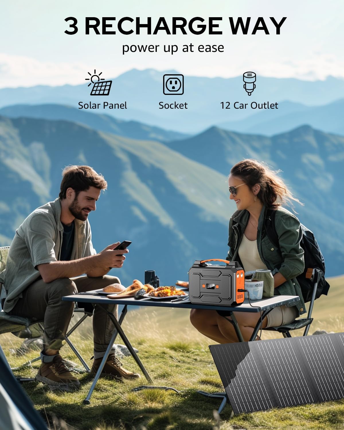Solar Powered Generator 100W, Portable Power Station with Solar Panels 40W | 146Wh Solar Power Bank with AC Outlet,USB A,USB C, DC Output, Small Solar Generator for Home Use Outdoor Camping RV Van Trip