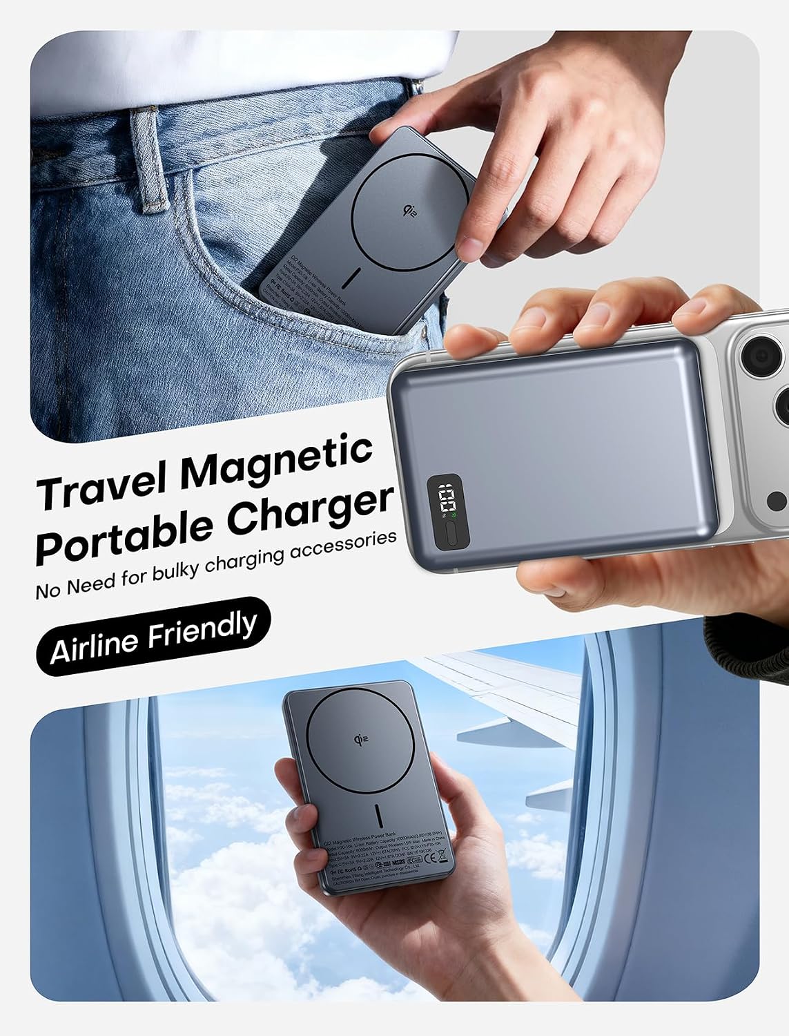 for Magsafe Power Bank Portable Charger 10000mAh Qi2 for iPhone 12-17 | Magnetic USB C Battery Pack, PD 20W Ultra Fast Charging