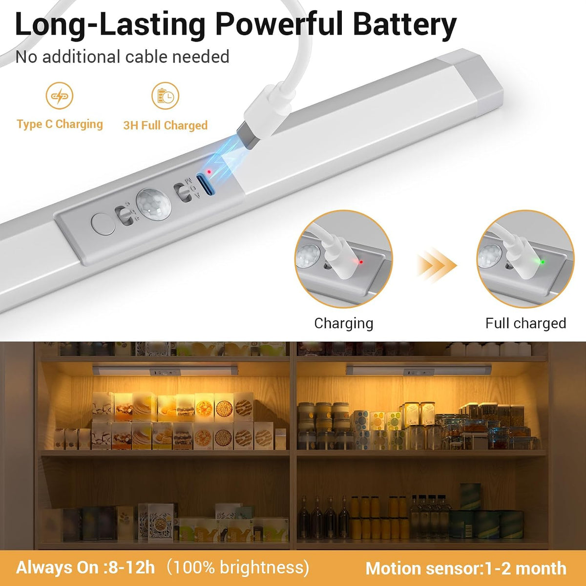 WOBANE Rechargeable LED Closet Lights Motion Sensored,Battery Operated Lamp