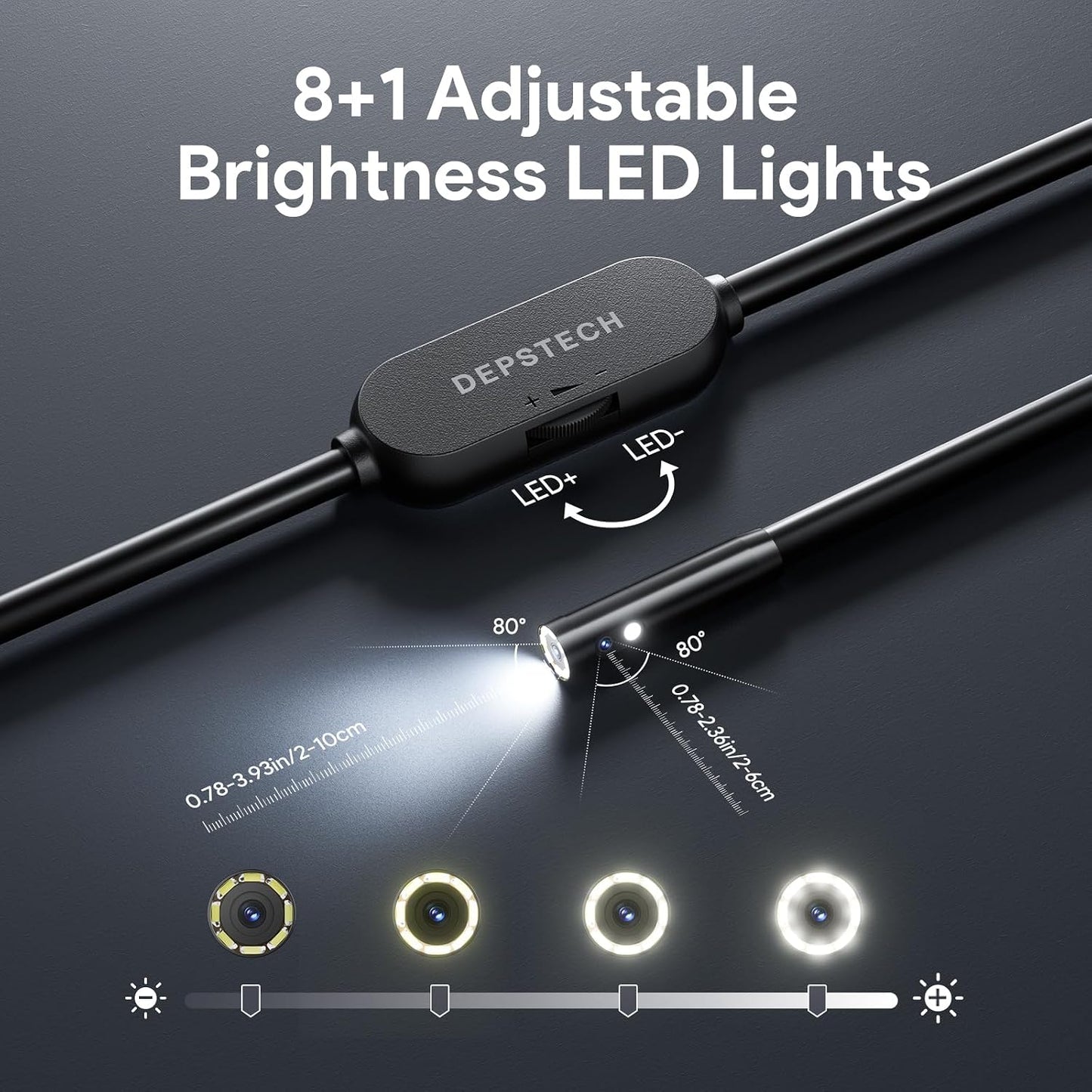 DEPSTECH 2K Endoscope Camera with Light, Dual Lens 2560P Phone Borescope | Inspection Scope for iPhone Android, Semi-Rigid Snake Cable, 9LEDs, IP67 Waterproof, for Automotive, HVAC, Plumbing, Mechanic