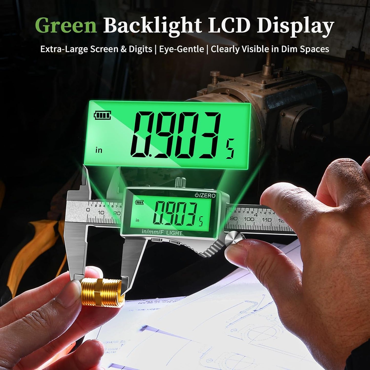 Rechargeable Digital Caliper 6 Inch, Large Backlit LCD Display, Stainless Steel Electronic Vernier Dial Calipers Measuring Tool, Inch/MM/Fraction, Auto-Off Micrometer for DIY, Household, 3D Printing