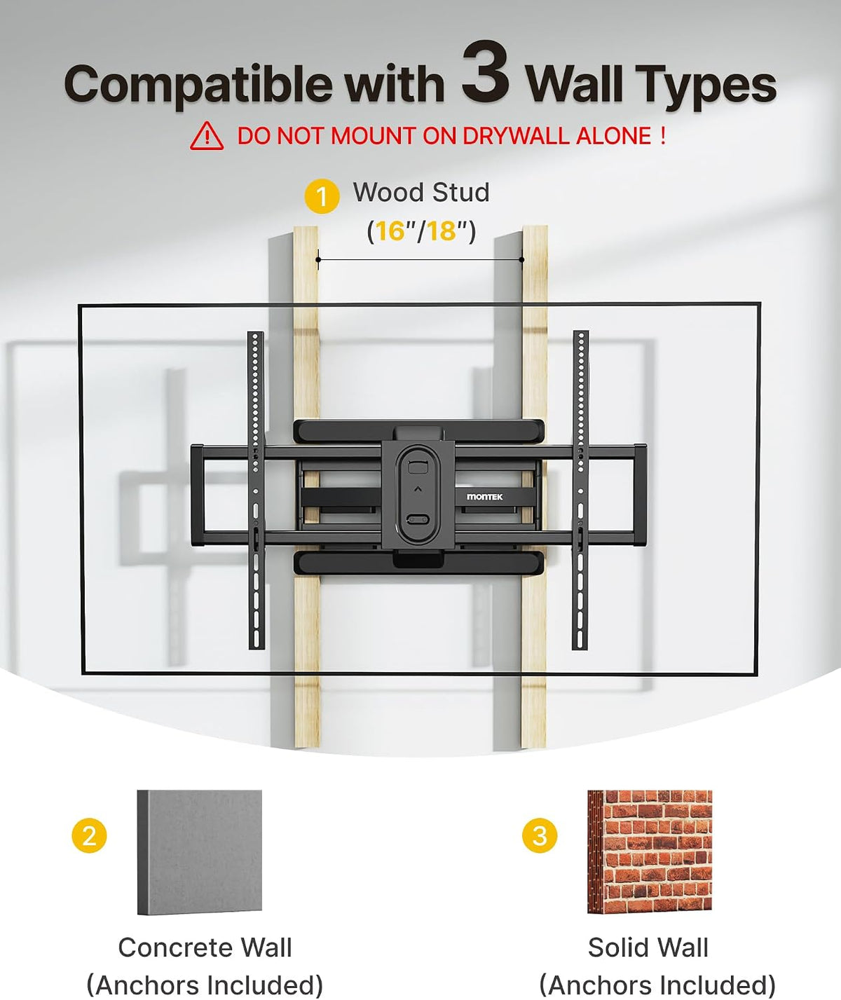 monTEK Pre-Assembled Full Motion TV Wall Mount for 43-100 Inch TVs