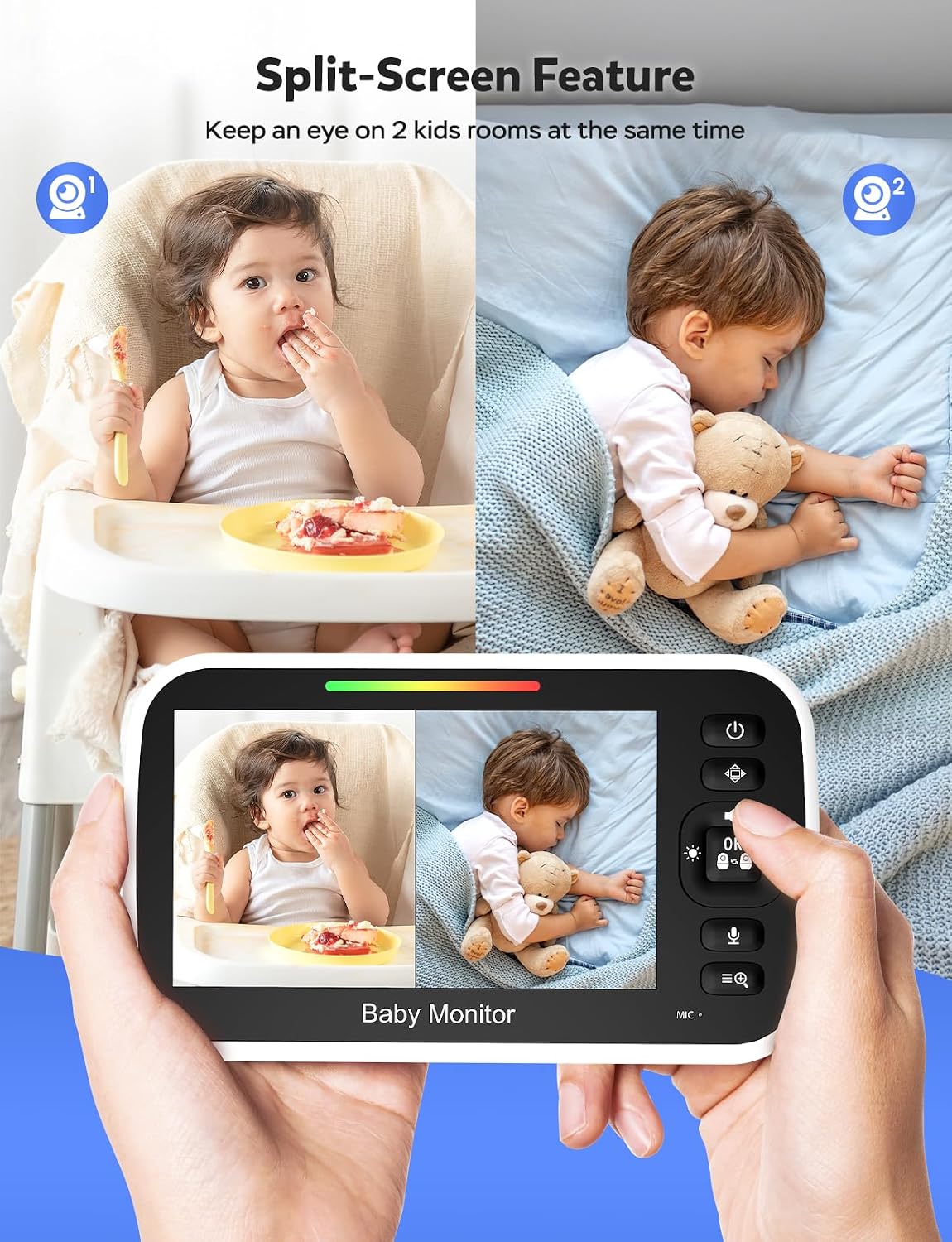 GoodBaby 5" Split Screen Baby Monitor with 2 Cameras and Audio