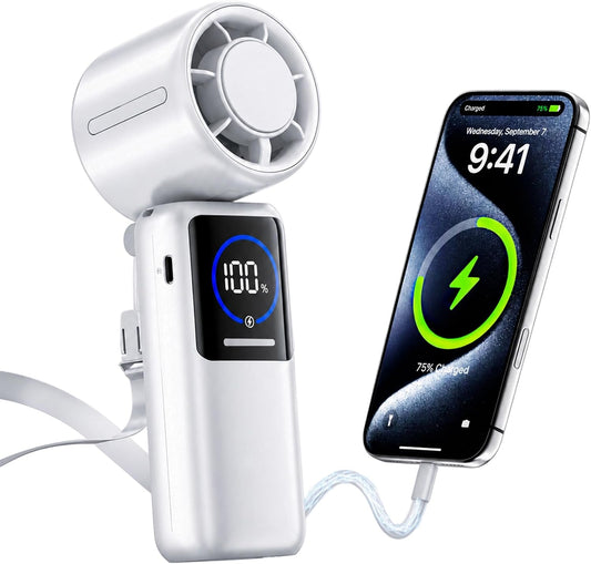 Turbo Portable Handheld Fan, 15000mAh Rechargeable Personal Fan for Travel | 15m/s Foldable Neck Fan with 100 Speeds, Up to 50H Runtime, Built-in USB-C Output and Display for Concerts and Outdoors