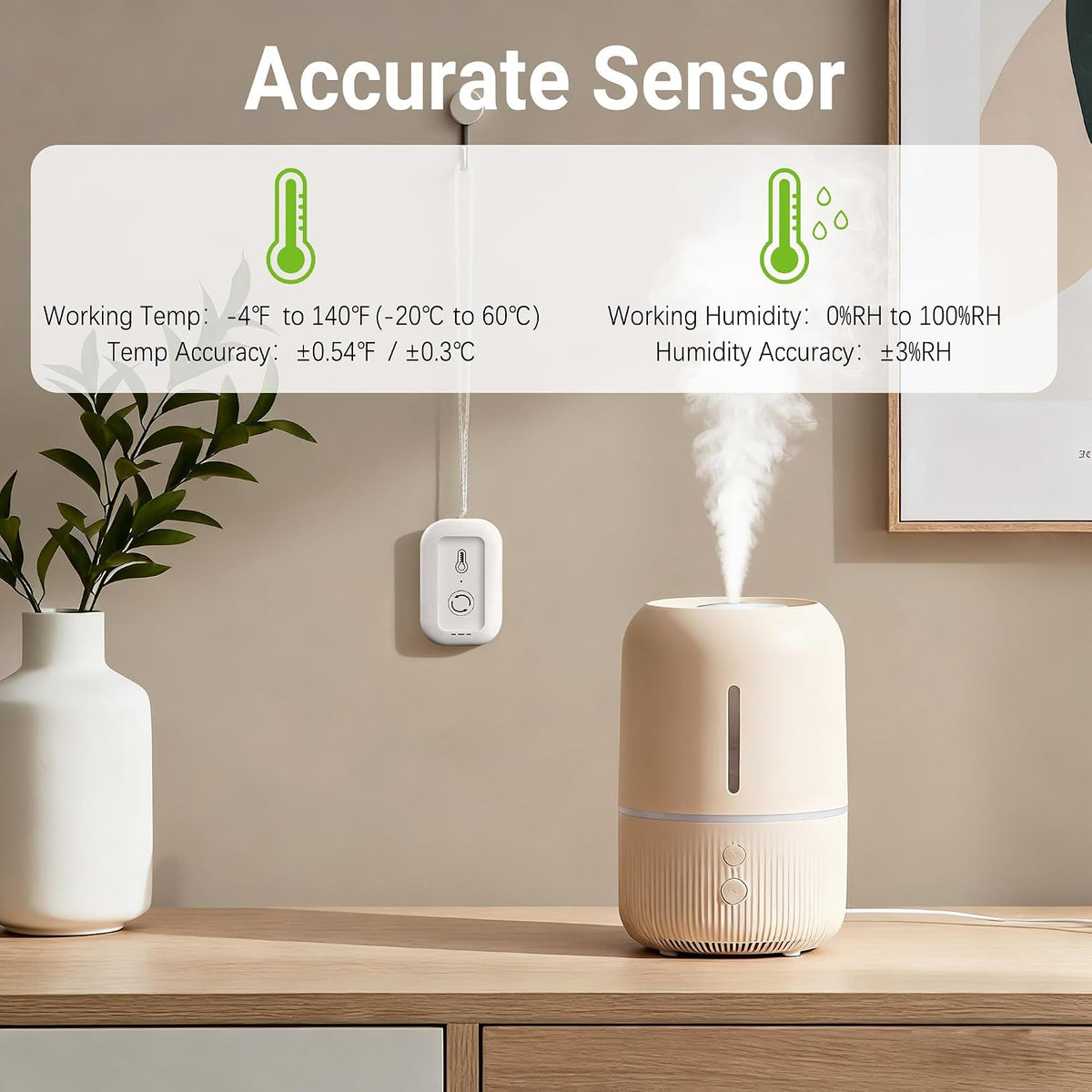 Remote WiFi Thermometer Hygrometer Sensor, App Alert, Data Log for Home | No display; app only.Smart Humidity Temperature Sensor with Data Storage. For nursery, greenhouse, humidor & wine cellar.