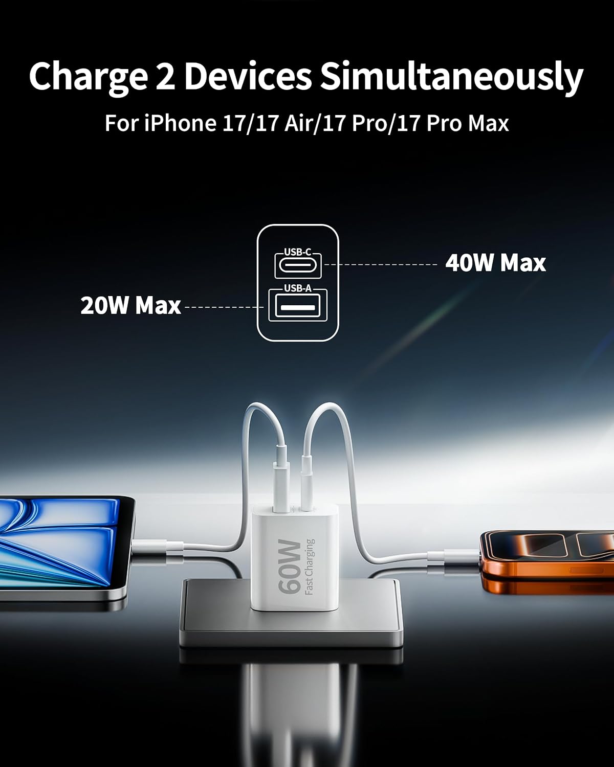 iPhone 17 16 15 Pro Max Charger Fast Charging, 3Pack 60W USB C Fast Charger | for iPhone 17/17 Pro Max/16/15 Pro/iPad, Type C GaN Power Adapter, with 6FT USB-C Cable, Portable for Travel Office Bedside