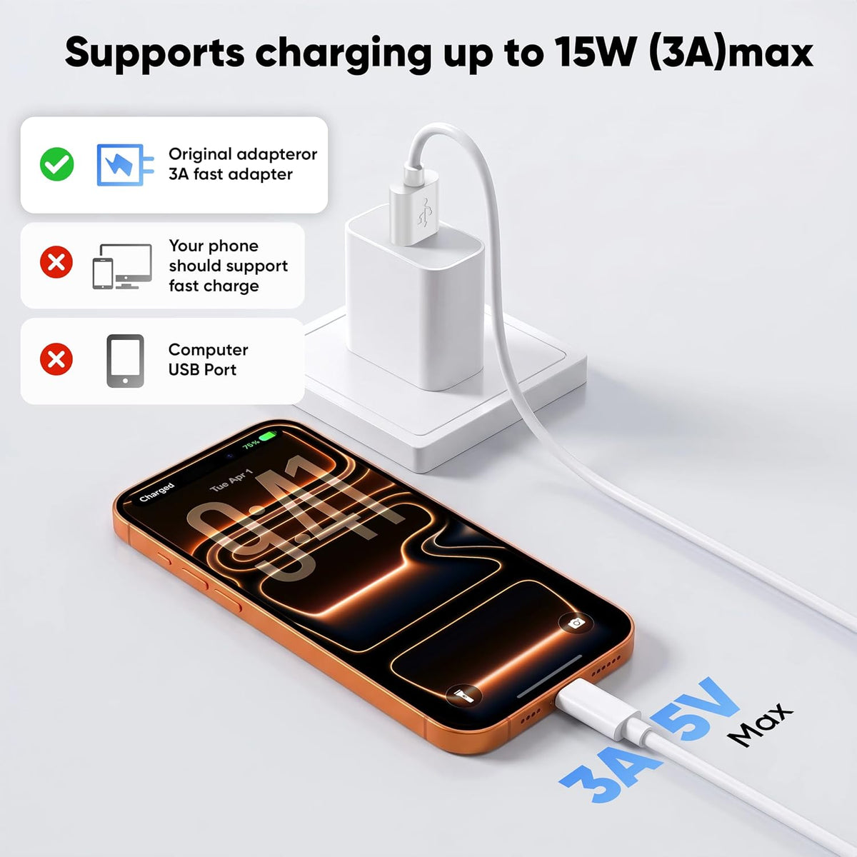 USB A to USB C Cable, USB to USB C Cable 10Pack (3/3/6/6/10FT)*2, White