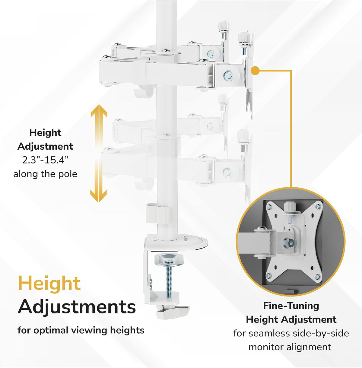Mount-It Dual Monitor Mount for Desk, Full Motion White Steel 17-32 in | Desk Stand for 2 Monitors, 19.8 lbs per Arm, VESA 75x75 100x100, C-Clamp and Grommet, Cable Management, Height Adjustable