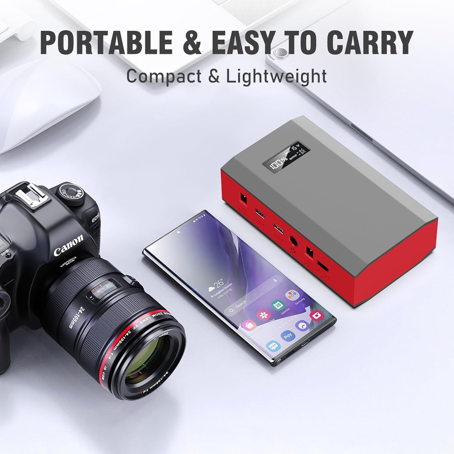 Portable Solar Power Bank with AC Outlet 65W 110V External Battery Pack | 24000mAh Portable Laptop Charger with Foldable Solar Panel 30W for Outdoor Smart Devices Camping Hiking Trip Off Grid Backup