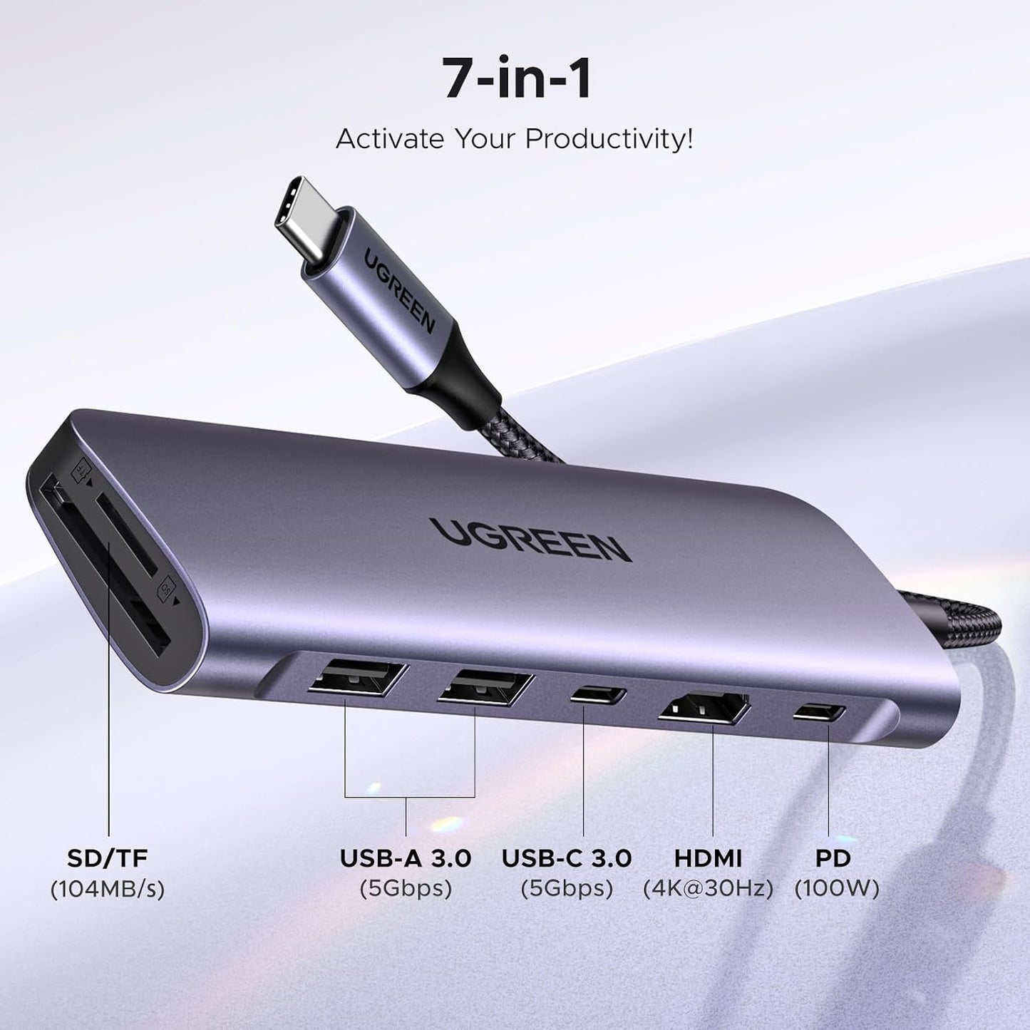 UGREEN USB C Hub for Laptop Revodok 7 in 1 Dock 4K HDMI to USB C Adapter | 100W PD Charging, USB-C & 2 USB-A 5Gbps Data Ports, SD/TF Card Reader for MacBook Neo/Pro/Air, iPad Pro, XPS, Thinkpad