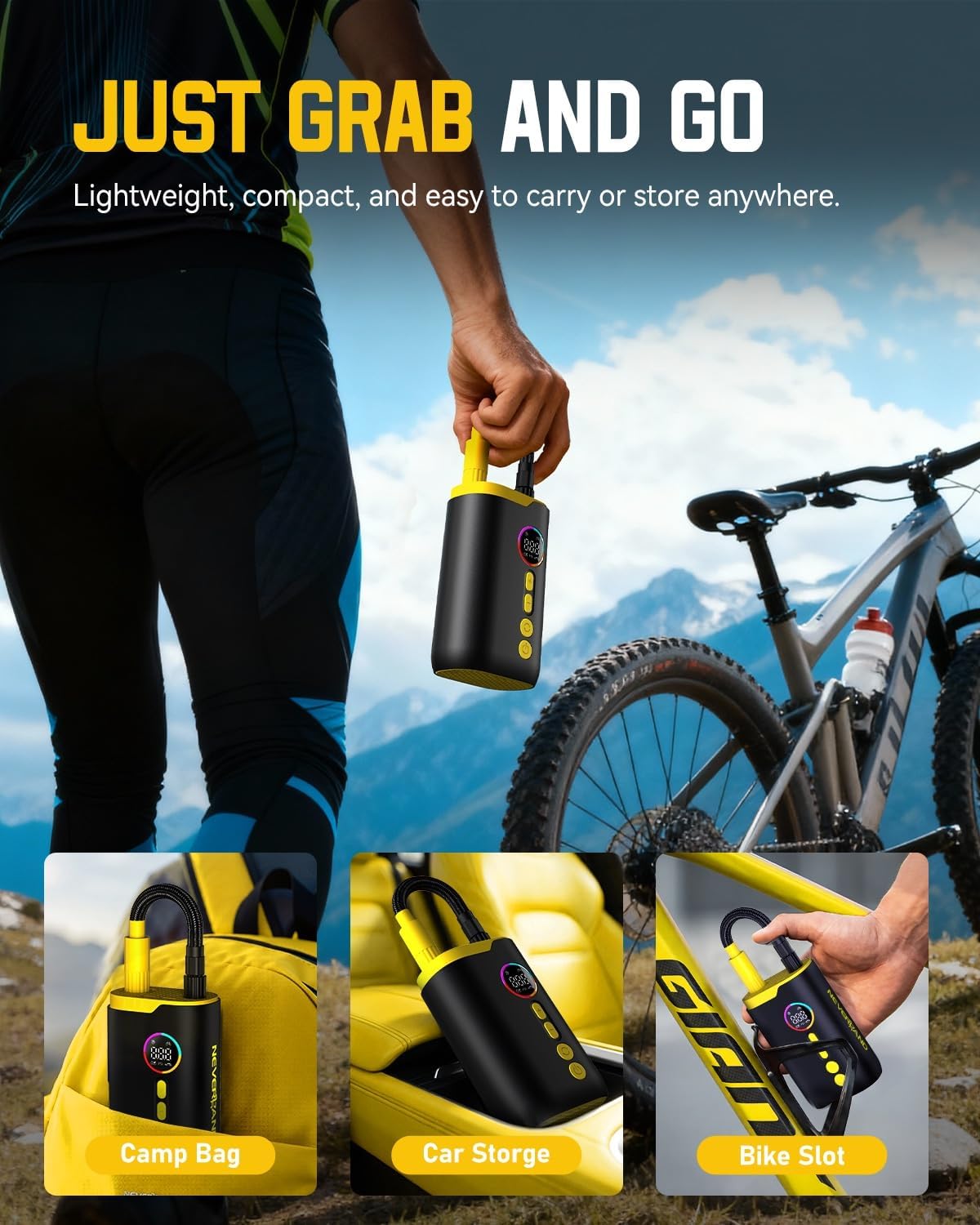 Neverland Tire Inflator Portable Air Compressor - 150 PSI Electric Air Pump for Car Tires with Auto Shutoff Function, Cordless Tire Air Pump for Bicycle, Motorcycle with Gauge