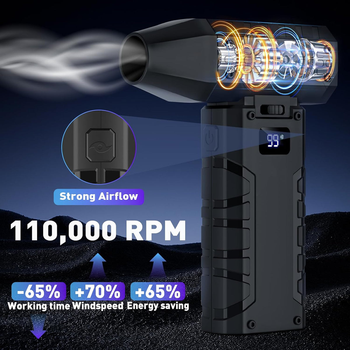 Electric Compressed Air Duster, 110,000RPM Cordless Portable Air Blower Mini Powerful Jet Dry Blower 100 Adjustable Speed Levels Rechargeable for Keyboard, PC, Car Cleaning