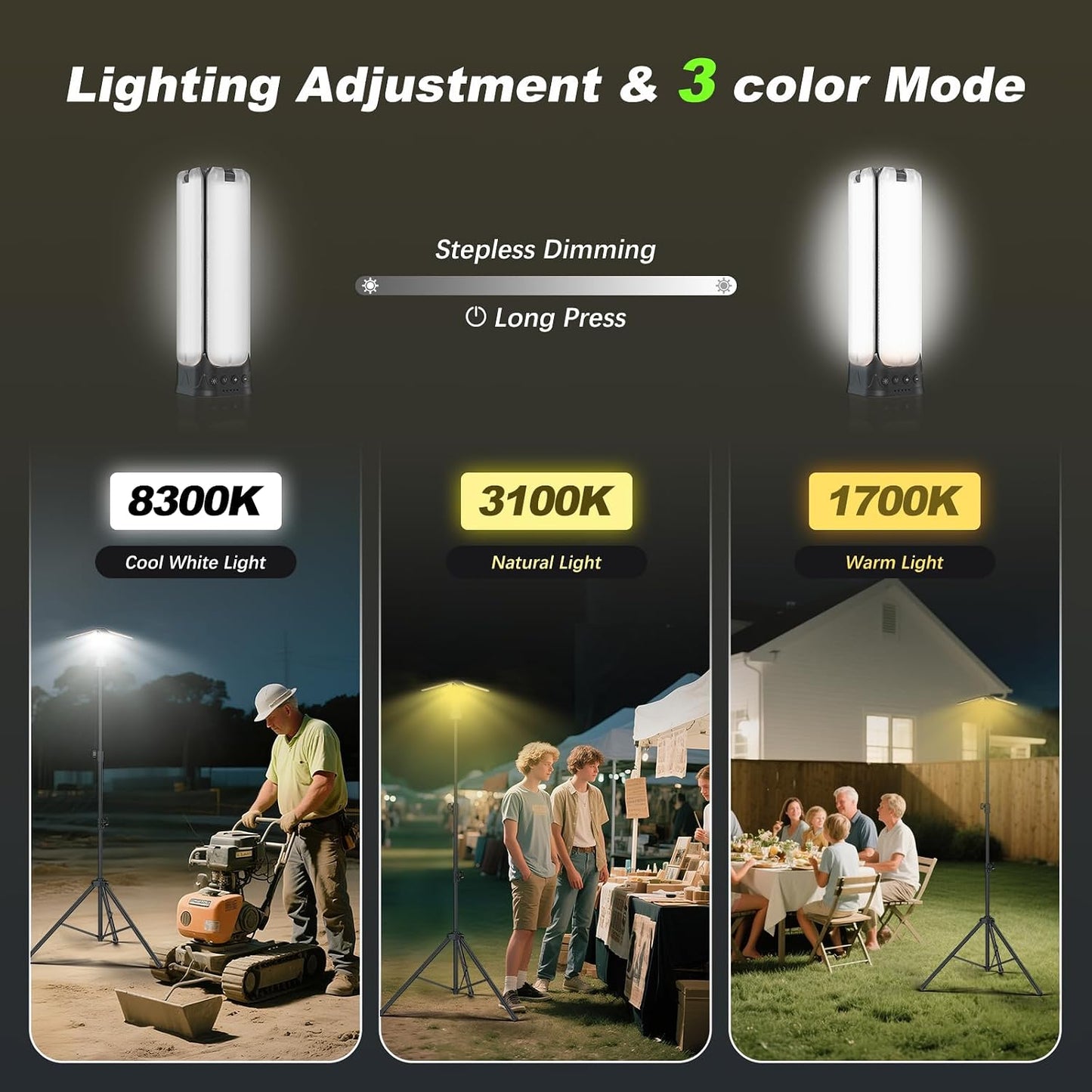 Clemas Camping Lights with Remote & Stand 8.2 Ft,14000 mAh Rechargeable Camping Lantern Tent Light, 6000 Lumen Magnetic Work Light,Portable Outdoor Light for Hiking,Camping,Emergency,Power Outages