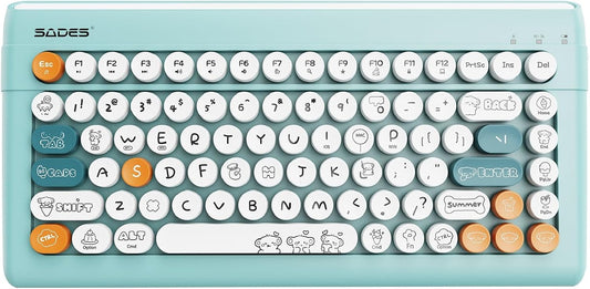 Wireless Bluetooth Keyboard for iPads Tablet Mac PC Laptop Desktop Smart Phone,Cute Typewriter Style Computer Keyboards with Round Raised Keycaps,Mini iPad Keyboard for Kids Girl Women-Blue Colorful