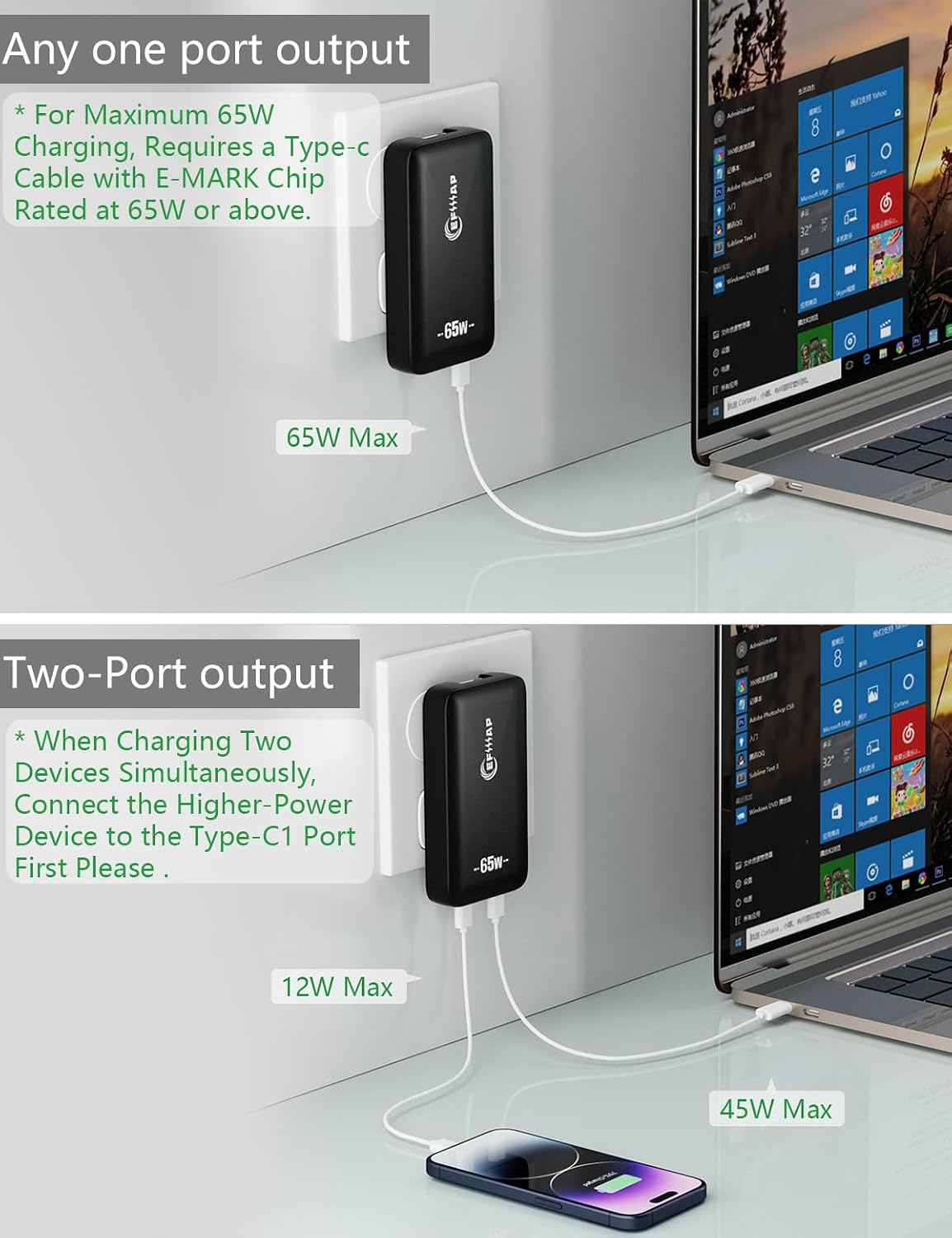 65W Flat USB C Charger Block, Slim Type C Charger Fast Charging - Compact Wall Charger for iPhone 17/16/15/14, MacBook Pro/Air, iPad, Samsung Galaxy S25/24/23, Pixel, Steam Deck, (White)