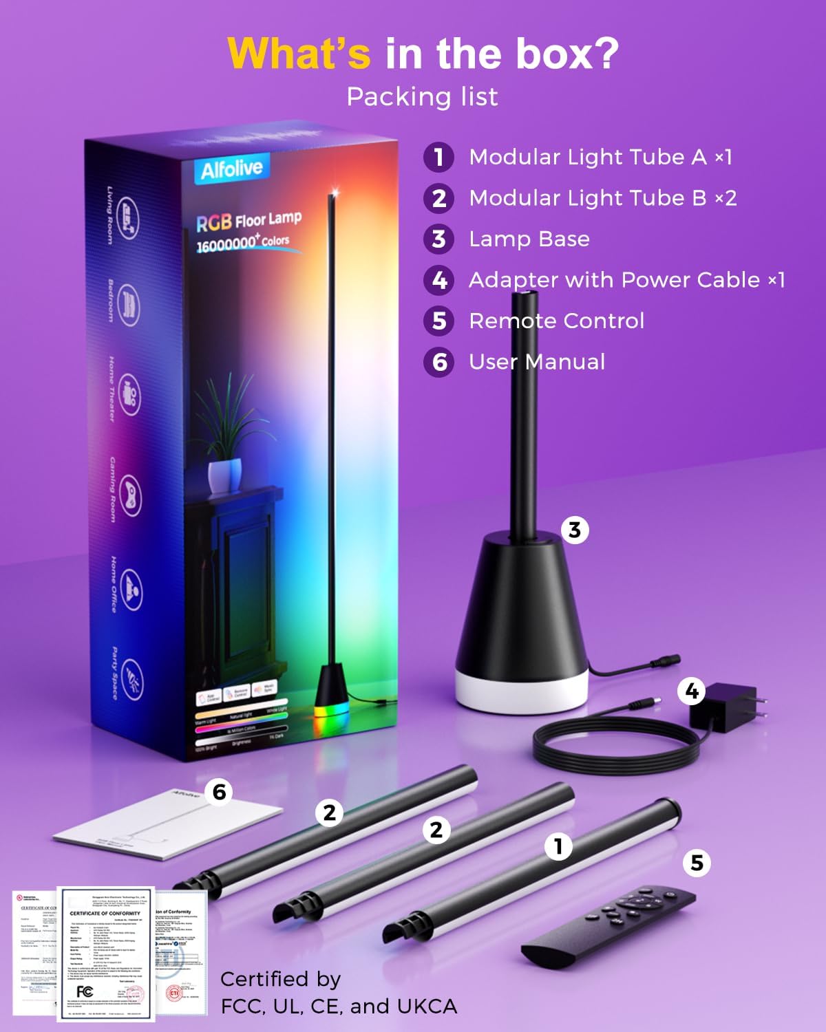 Corner Floor Lamp, Smart RGB Lamps for Living Room Bedroom, APP & Remote Control Tall Standing LED Lights, 16 Million DIY Colors Cool Modern Ambient Lighting with Music Sync & Timer, Black