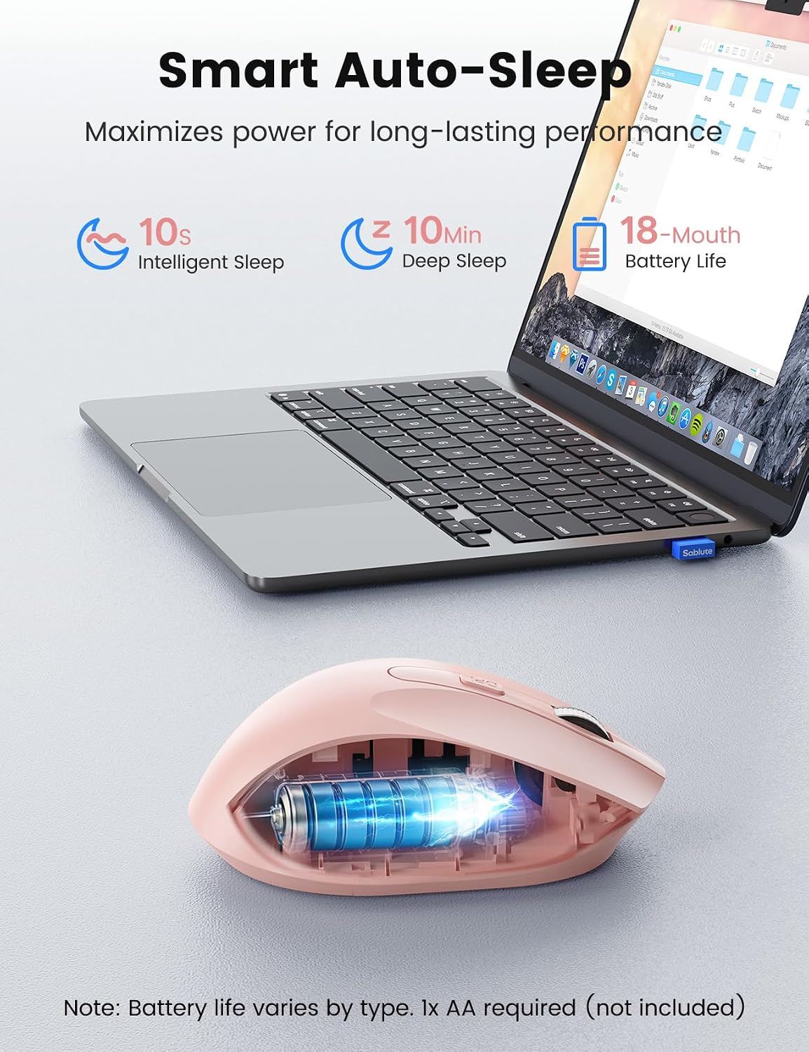 Pink Wireless Mouse for Laptop, 2.4GHz Computer Mouse with USB-A Port &USB-C Adapter, Cordless Office Mice with 6 Buttons & 3 Level DPI for Small to Medium Hands, Work with PC, Desktop, Tablet - M21